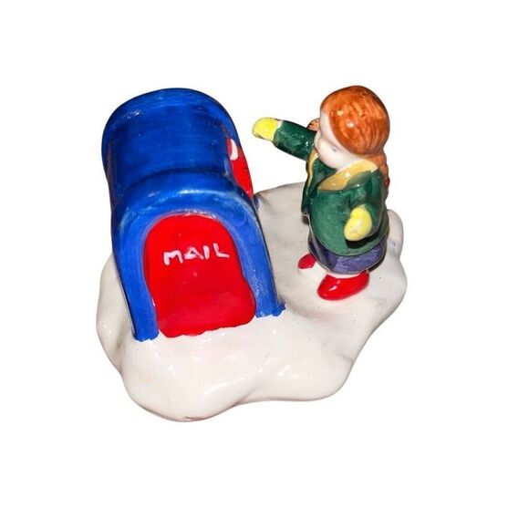 Department Dept 56 Christmas Village accessory Santa’s Mailbox Young Girl Dog 3” - Picture 1 of 3
